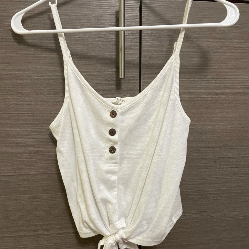 Miss Love tie front tank top with button detail